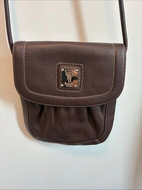 Tignanello Dark Brown Pebbled Leather Messenger Crossbody